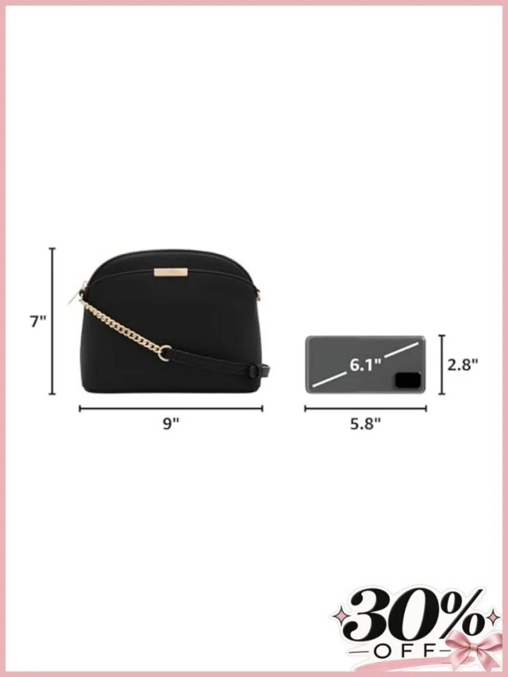 Small Dome Crossbody Bag with Chain Strap Faux Leather Adjustable